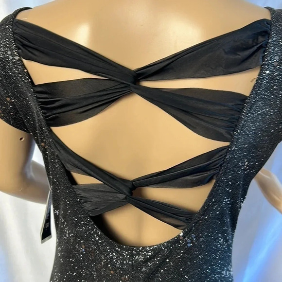 Sequin Dress by Allen Schwartz NWT  black shimmer dress, back cut out, ribbons - Picture 4 of 11